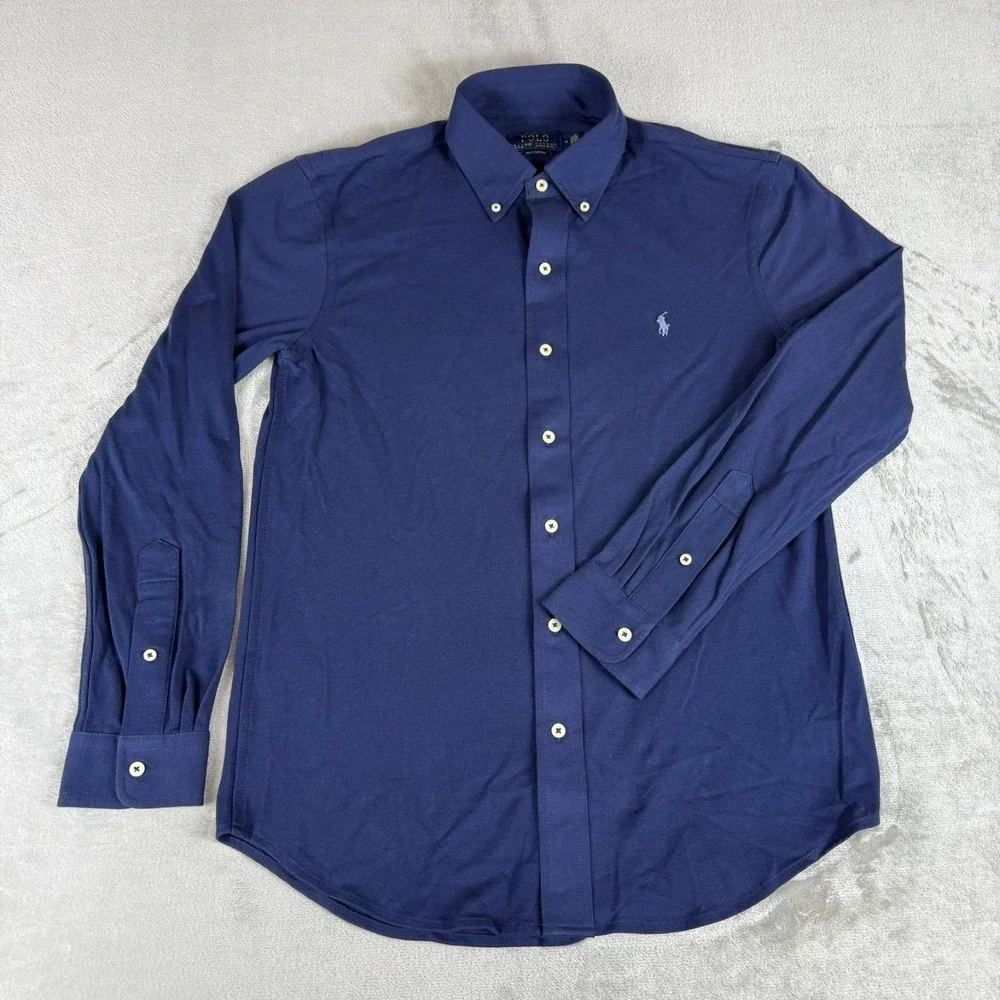Polo Ralph Lauren Knit Oxford Button-Down Shirt Mens Medium Navy Blue New NWT